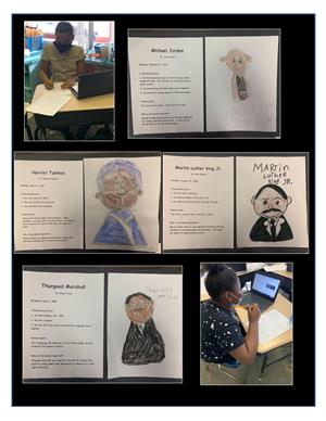 Photo showing several students and their reports on famous African Americans